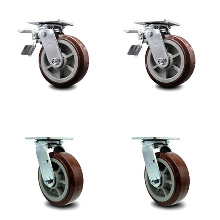 Service Caster 6 Inch Polyurethane Swivel Caster Set with Ball Bearing 2 Total Lock Brake SCC SCC-TTL30S620-PPUB-2-S-2